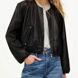 NWT - Madewell - Black Leather Bomber Jacket - Sz L